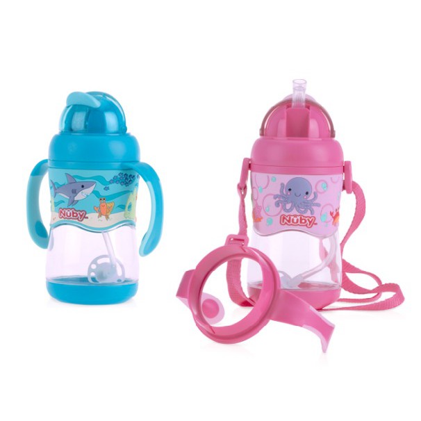 Bình uống nước ống hút silicon 360 độ. 400ml CHÍNH HÃNG NUBY 12M+