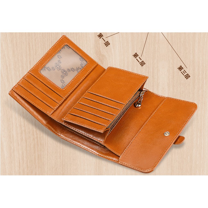 Ví nữ gấp gọn Quảng Châu da bò