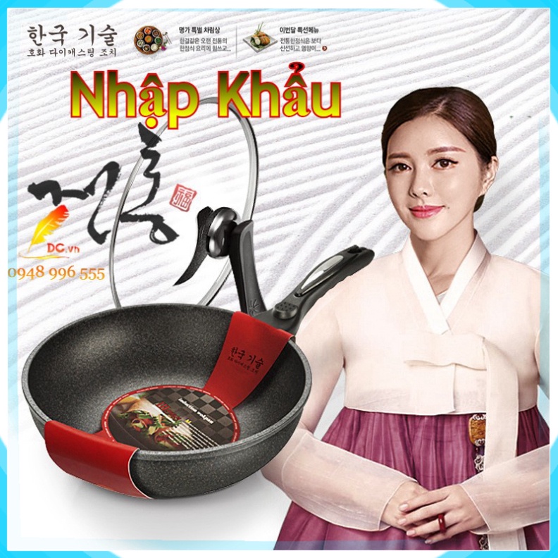 Chảo Chống Dính Size To CHÍNH HÃNG - Nhập Khẩu KOREA Công Nghệ Siêu Khử Trùng Đá Sâu Coopia Hàn Quốc Nắp Kính 32cm _ tig