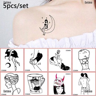(Eetmo) 5 Sheets Little Vintage School Women Black White Face Temporary Tattoo Sticker