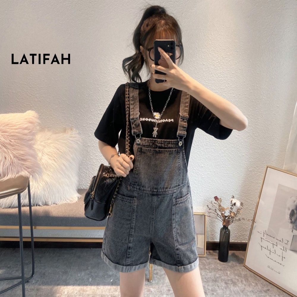 Yếm Short Jean Latifah Trơn Màu Xám Yj022 Phong Cách Hàn Quốc