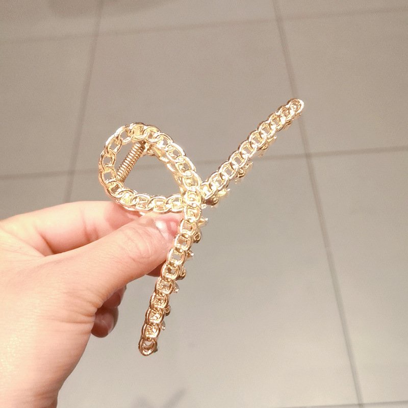 Kẹp Tóc xích vàng Loại Kiểu Thắt Chéo Mạ Vàng Cỡ Lớn Phong Cách Hàn Quốc