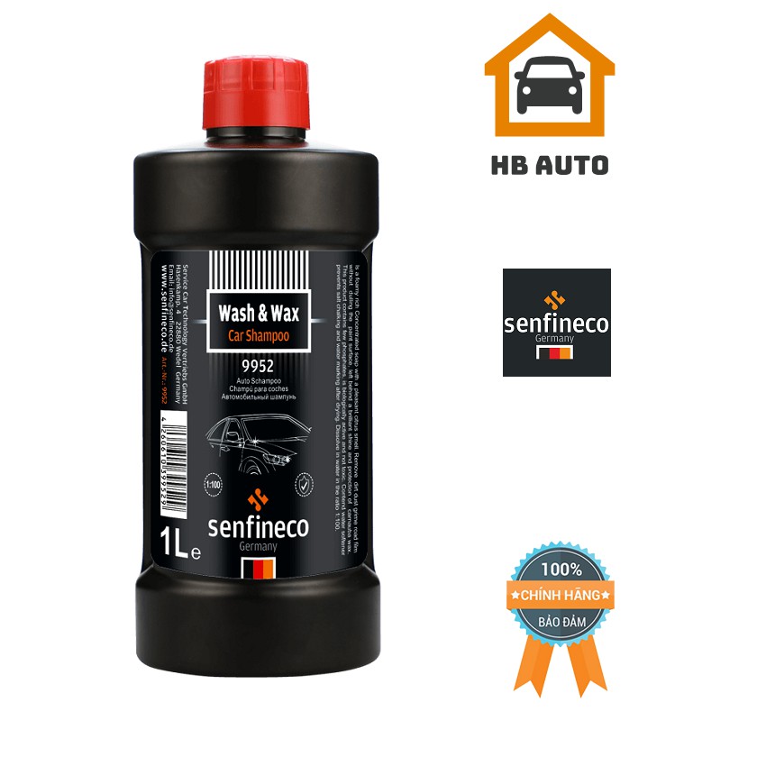 { BẢO VỆ SƠN XE } XÀ PHÒNG RỬA XE CÓ CARNAUBA WAX PHỦ SÁP BẢO VỆ SƠN XE HIỆU QUẢ Senfineco 9952, 1000ml ( Wash & Wax )