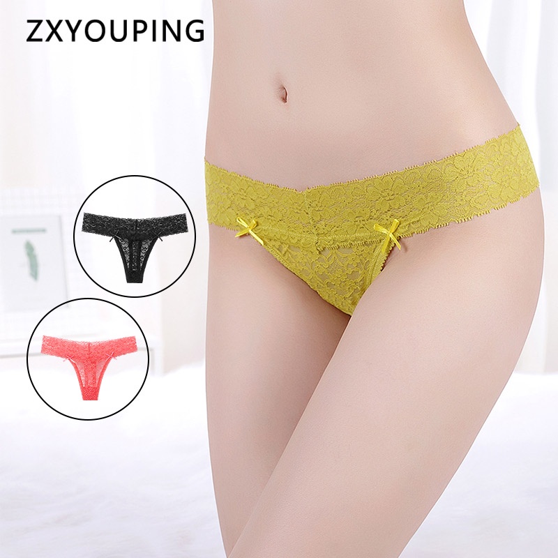 Set 3 quần lót ren lọt khe ZXYOUPING đính nơ trong suốt quyến rũ cho nữ