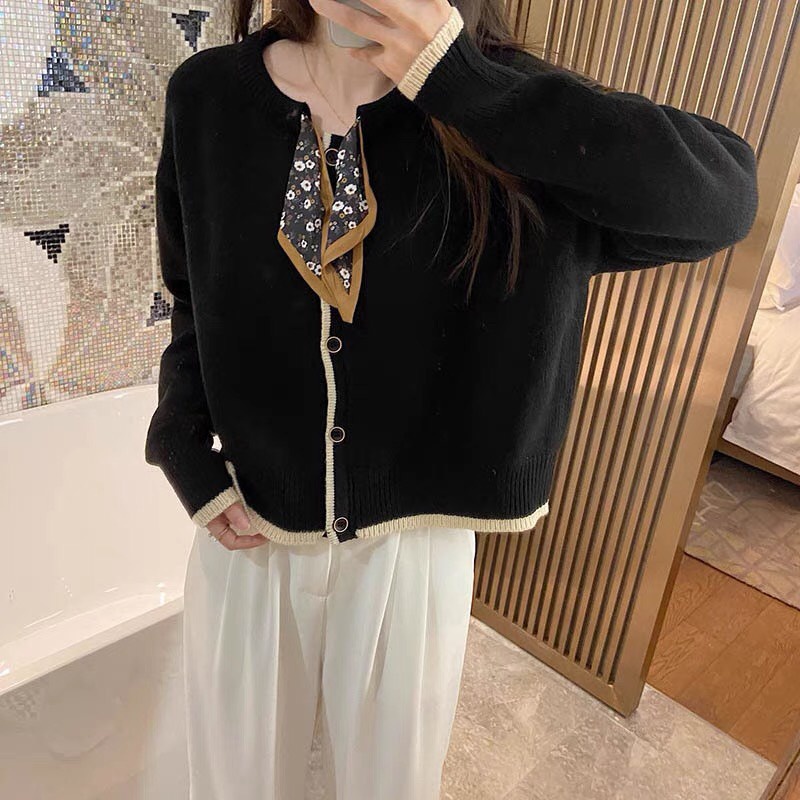 Áo len phối nơ họa tiết Forgirl kiểu vintage dáng ôm | BigBuy360 - bigbuy360.vn