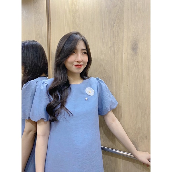 Đầm bầu dáng suông tay lụa bo phồng Stella Dress