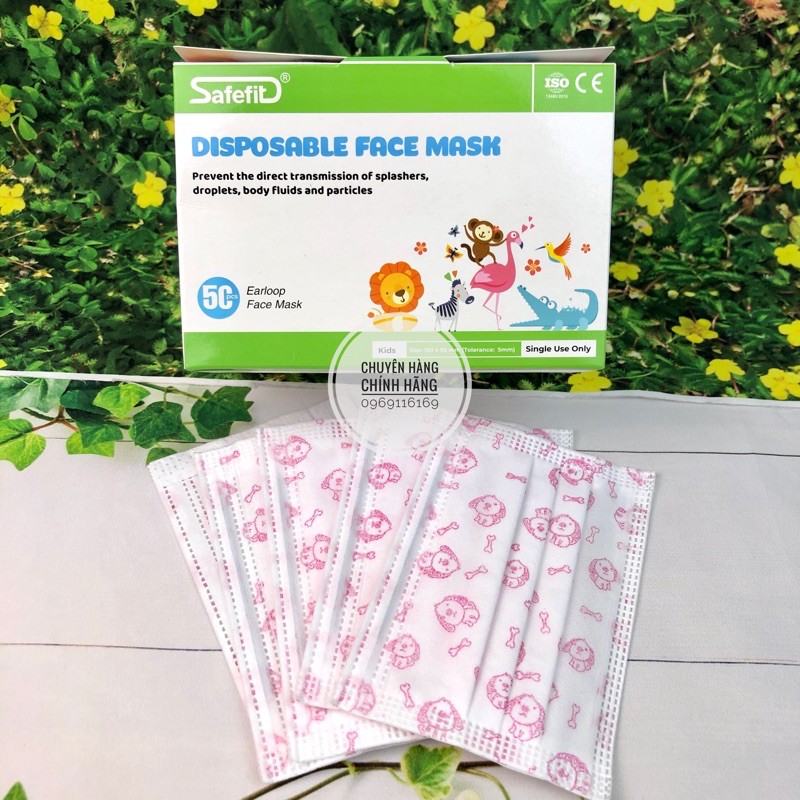 Khẩu trang y tế cho bé từ cho bé từ 6 – 13 tuổi hộp 50 cái – Khẩu trang cho bé 3 lớp kháng khuẩn Safefit