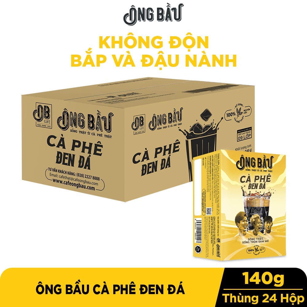 THÙNG 24 HỘP Cà Phê Đen Đá Ông Bầu, OB Café Hộp 140g/10 gói-TUH