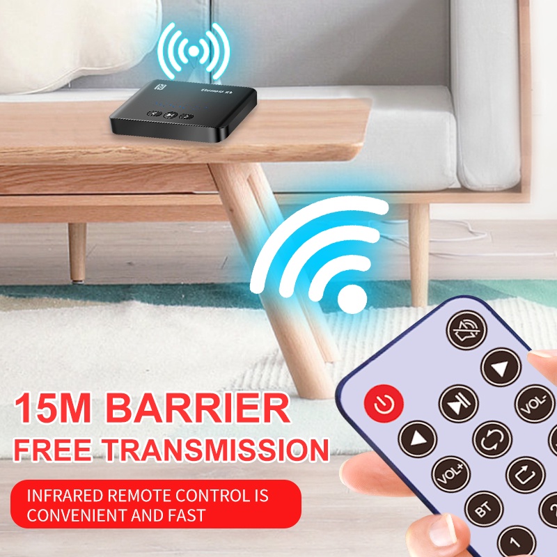 Bộ Thu Tín Hiệu Bluetooth 5.0 NFC 3.5mm AUX Không Dây Dài 15m + Điều Khiển Từ Xa Cho Loa Xe Hơi