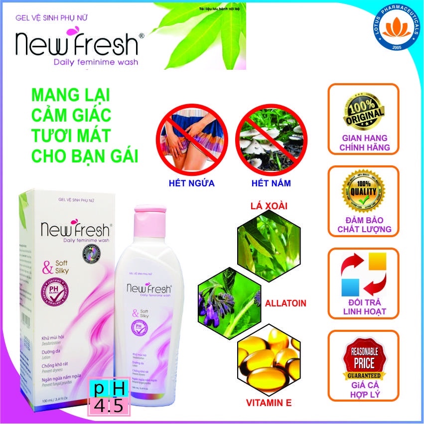 New Fresh 100ml Gel Vệ Sinh Vùng Kín - Khử Mùi Hôi, Làm Hồng Và Se Khít Cô Bé - Hàng Chính Hãng Kèm Quà 39k |Lotuspharma