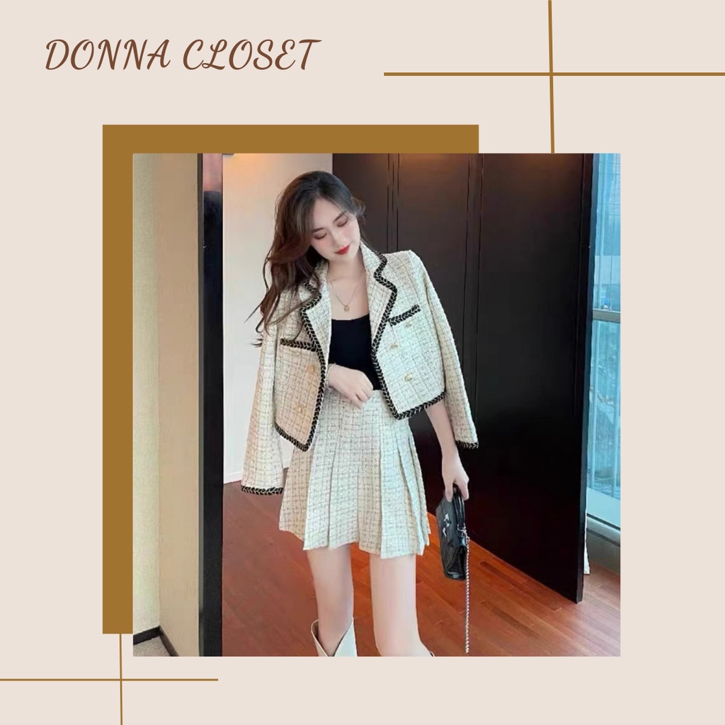 Set dạ tweed dành cho nữ áo khoác dáng lửng chân váy xòe siêu xinh_ hàng order QCCC