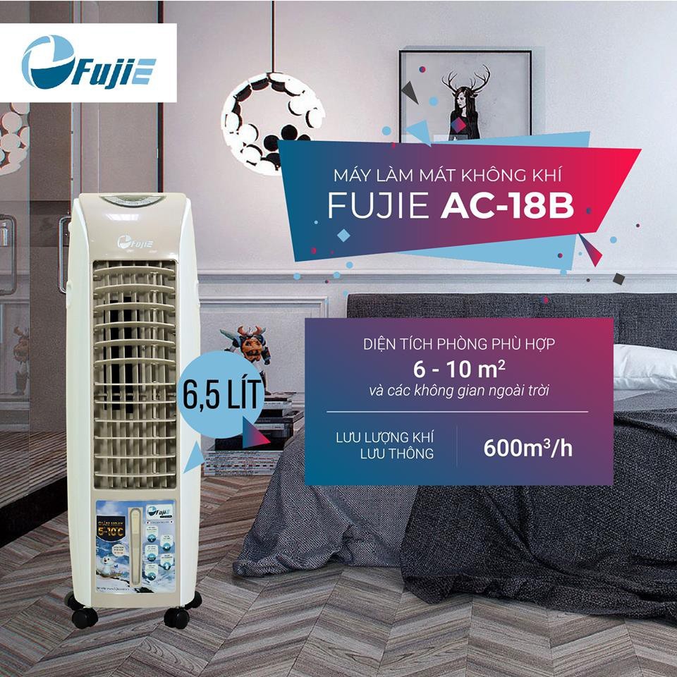 Quạt làm mát không khí FujiE AC-18B (điều khiển từ xa,bình chứa nước 6.5L,tạoion âm) Chính hãng, bảo hành 2 năm