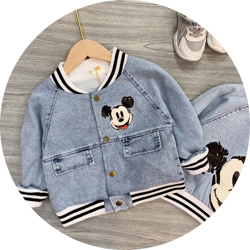 ÁO KHOÁC JEANS XANH MICKEY BO GẤU CHO BÉ CHẤT SIÊU ĐẸP