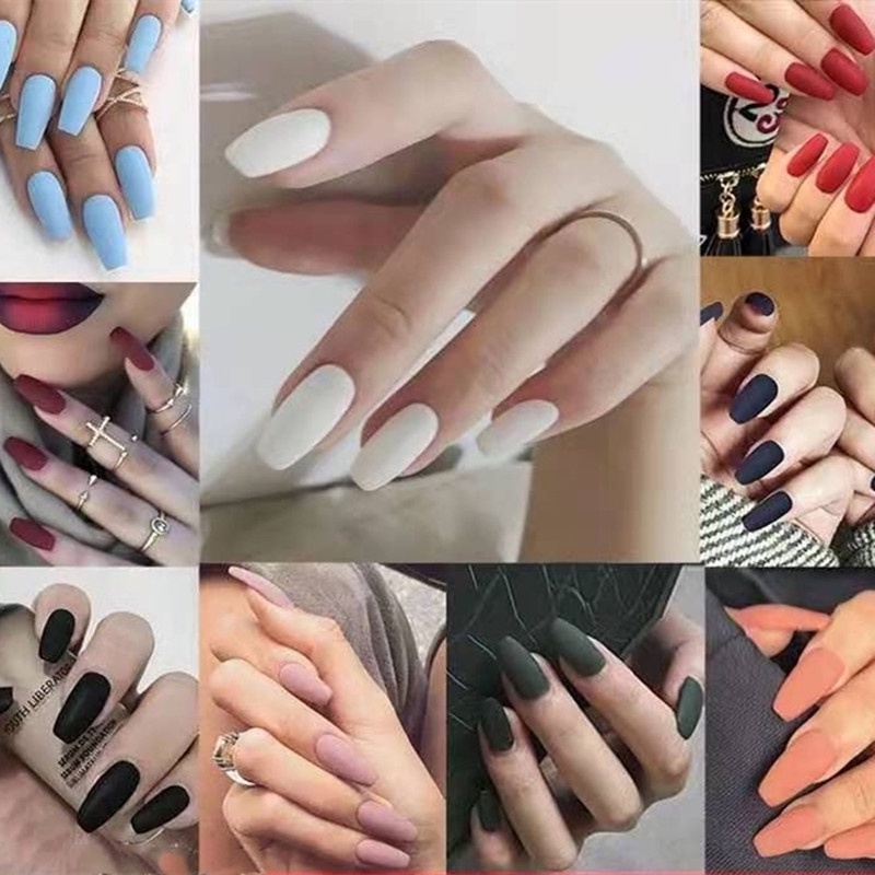 [Hàng Mới Về] Set 24 Móng Tay Giả Màu Nhám Phong Cách Âu Mỹ Thời Trang