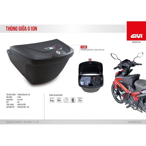 Thùng Giữa Givi G10N Monolock 7.5L tặng kèm pát Exciter 150