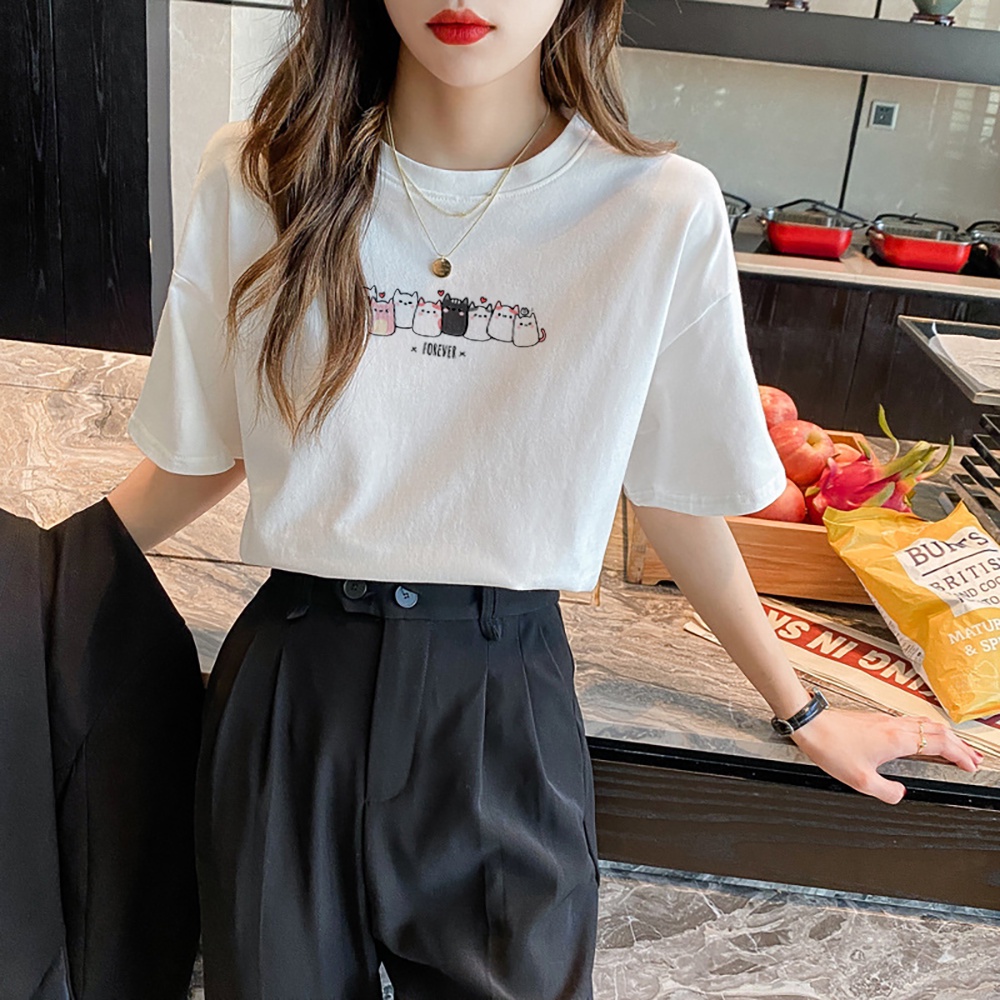 Áo thun nữ tay lỡ nam nữ Cat Forever form rộng COYO CY023
