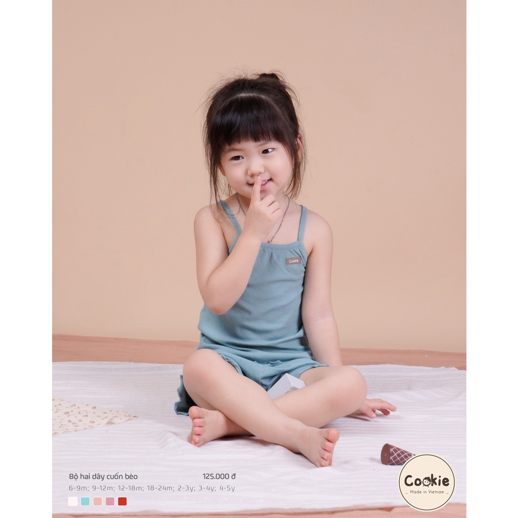 [CHÍNH HÃNG] Bộ quần áo hai dây cuốn bèo bé gái Cookie