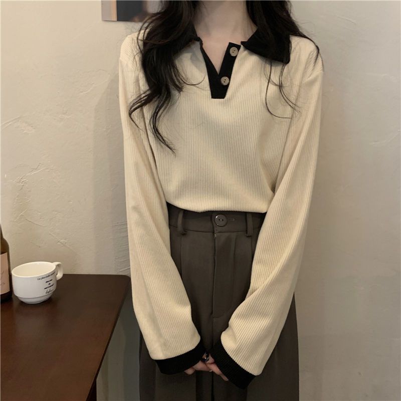 Áo Thun Polo Dài Tay Dáng Rộng Phong Cách Mới Mùa Thu Cho Nữ