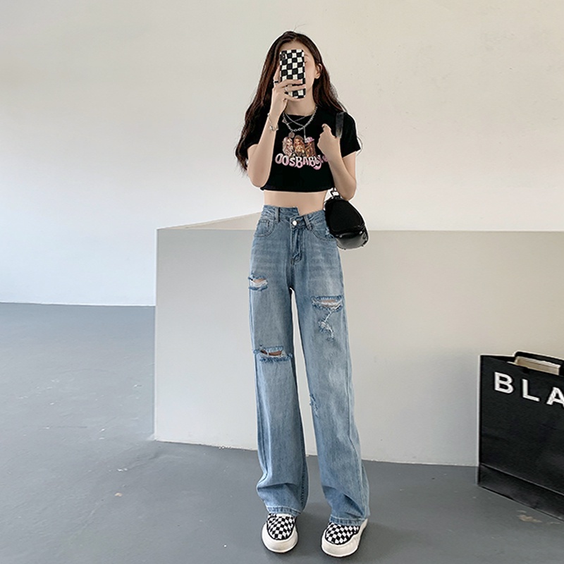 Quần Jeans Dài Ống Rộng Thời Trang Hàn Quốc Mới Cho Nữ