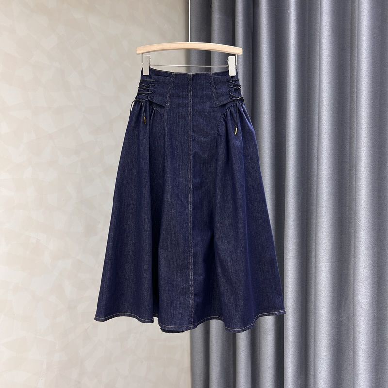 Hàng Châu Âu Chân Váy Denim Xanh Đậm Một Hàng Nút Cạp Cao Ôm Bụng Dáng Chữ a Viền Lớn Mùa Hè Cho Nữ