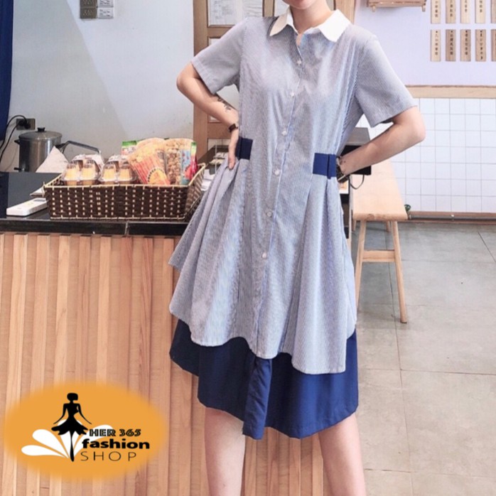 Đầm ngang gối dáng xoè, chất thô mát