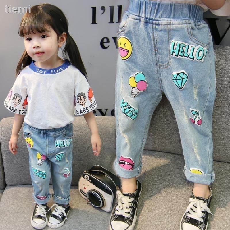Quần Jeans In Hoa Phong Cách Hàn Quốc Mới 2018 Cho Bé Gái