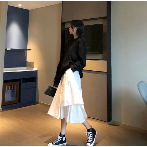 Chân váy dài ulzzang qua gối - Chân váy tầng vạt lệch | BigBuy360 - bigbuy360.vn
