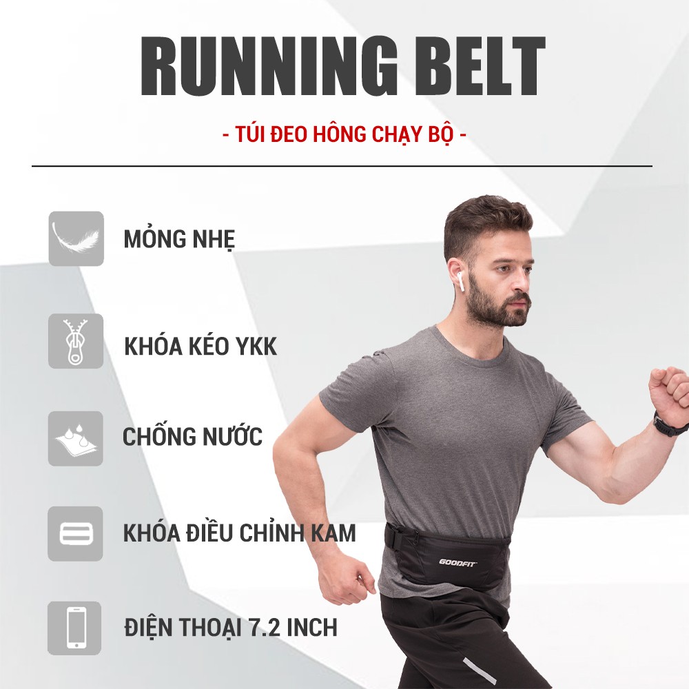 Túi đeo bụng chạy bộ chống nước, đai đeo điện thoại chạy bộ GoodFit nhiều ngăn, thoáng khí GF103RB