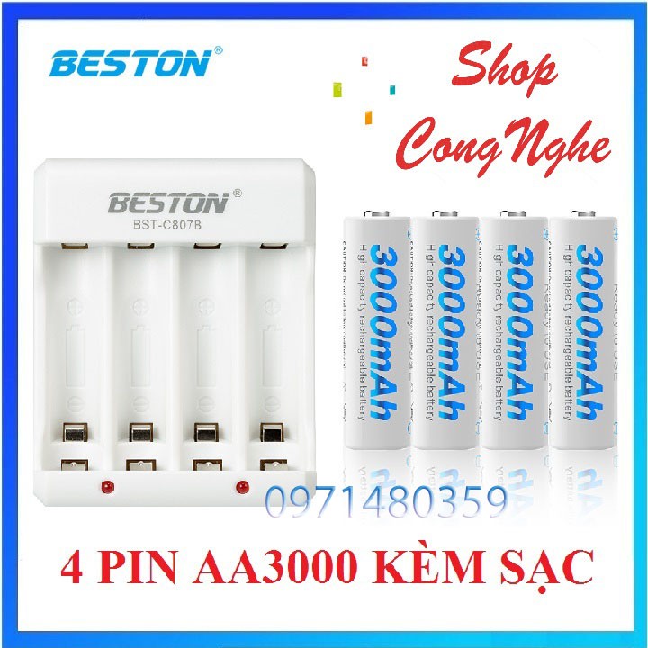 Combo 4 pin sạc AA3000, AA1200 kèm sạc hoặc pin riêng chính hãng BESTON cho máy ảnh, micro karaoke