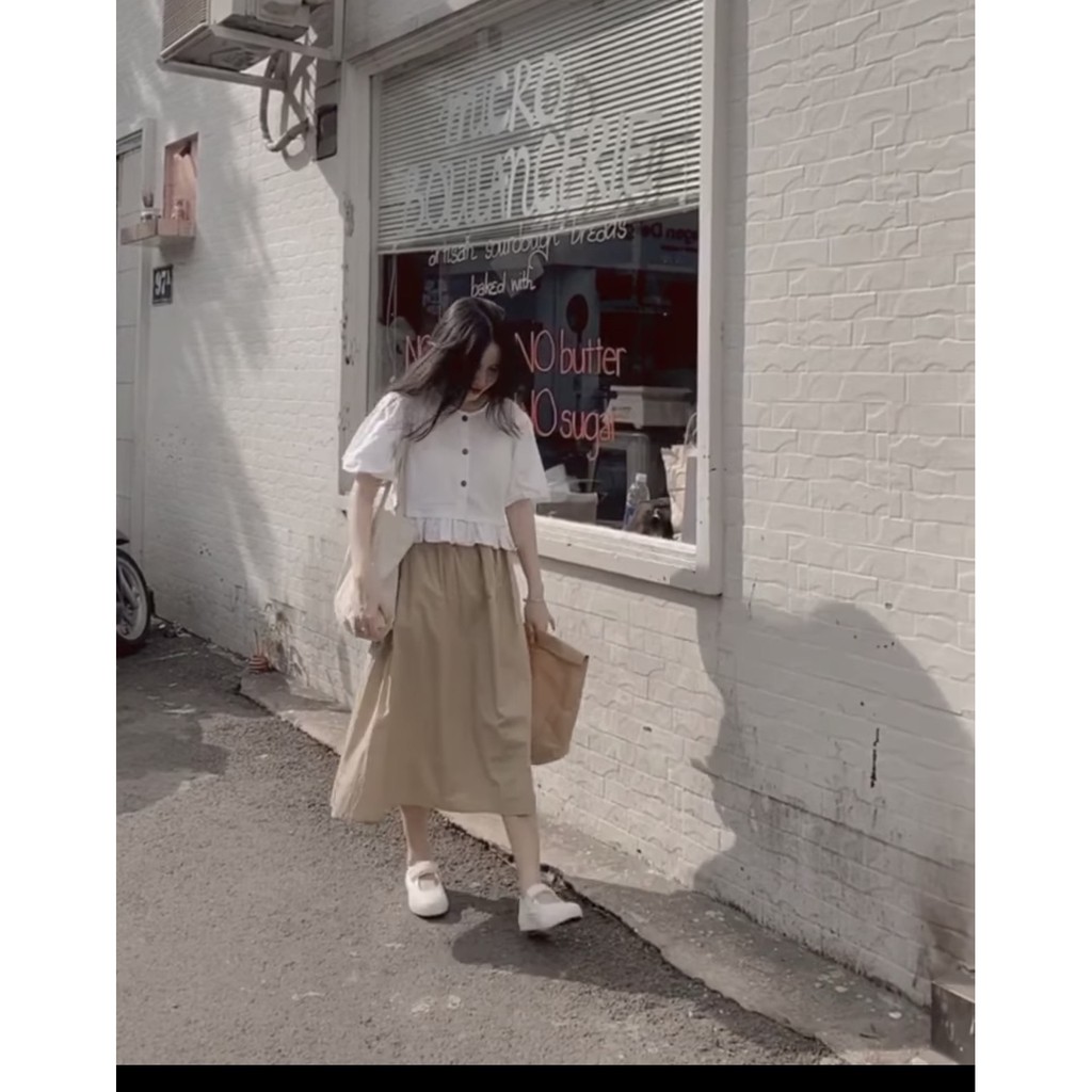 SET ÁO SƠMI NGẮN TAY + CHÂN VÁY KAKI SIÊU XINH MÀU NHÃ NHẶN
