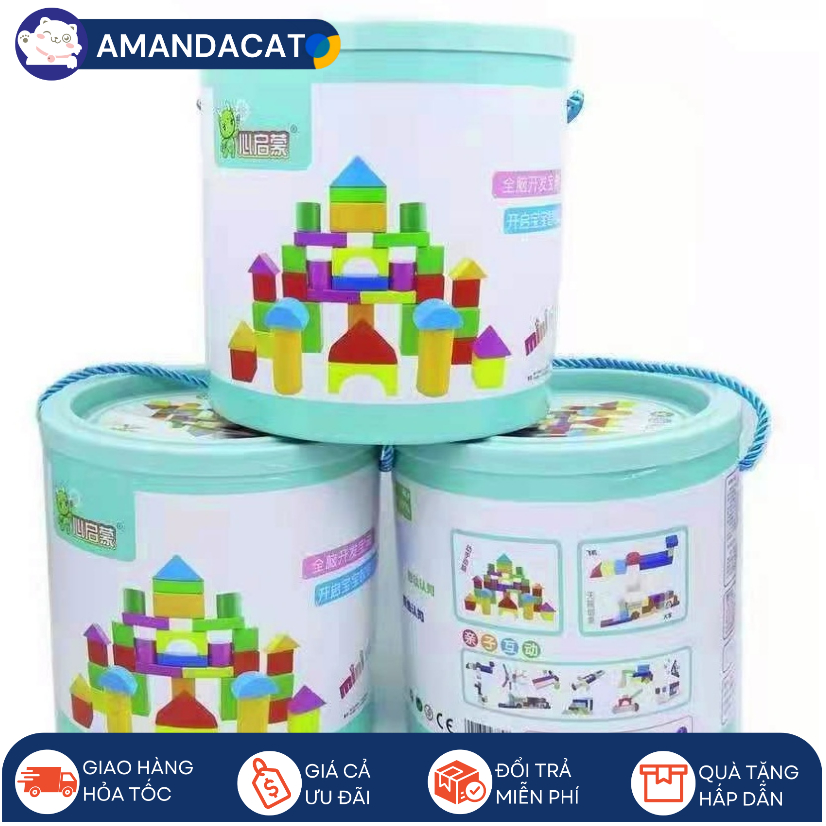 [Hàng mới về] Bộ đồ chơi xếp  hình bằng gỗ - Bộ đồ chơi Xếp hình khối 40 Chi tiết