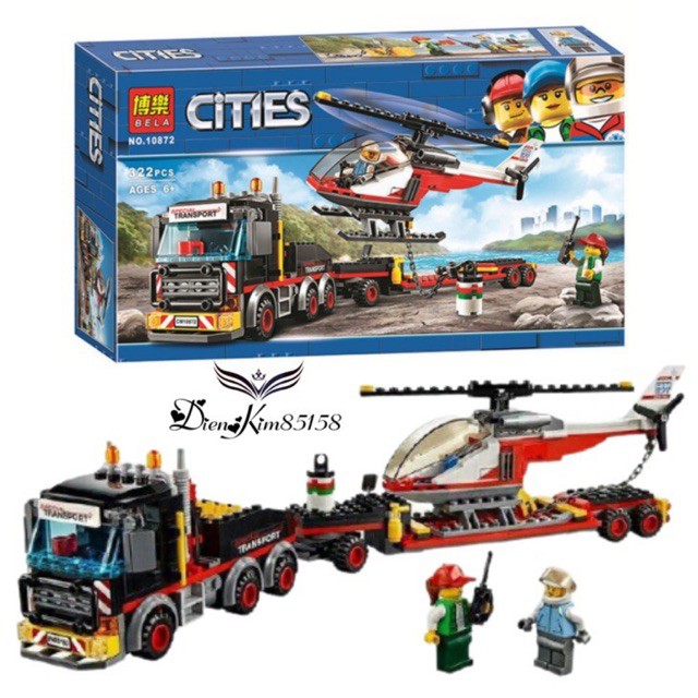 Lego cities LEGO CHO BÉ TRAI 322 chi tiết- xe conterner chở trực thăng