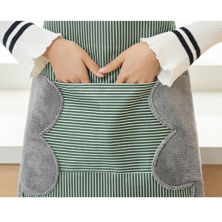 Tạp dề yếm có túi Hàn Quốc chất liệu cao cấp, tạp dề nhà bếp 2 trong 1: chống thấm nước, có thể lau tay trực tiếp