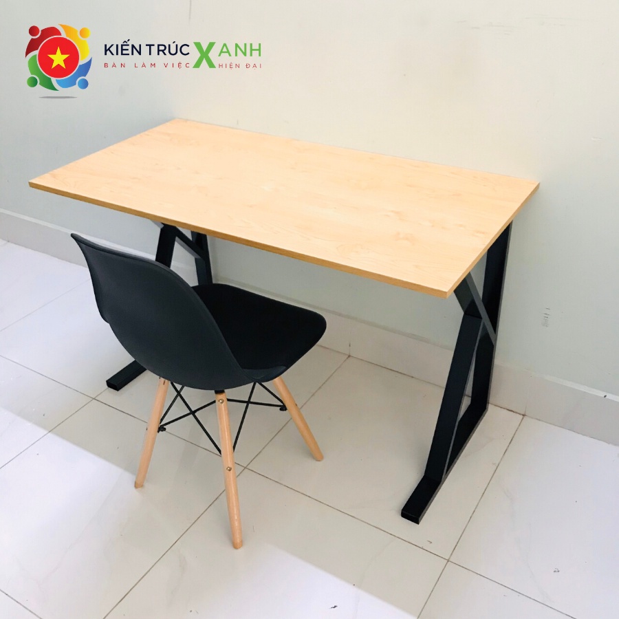 Bàn làm việc chân K 60x120x75cm mặt mdf vàng chân đen lắp ráp