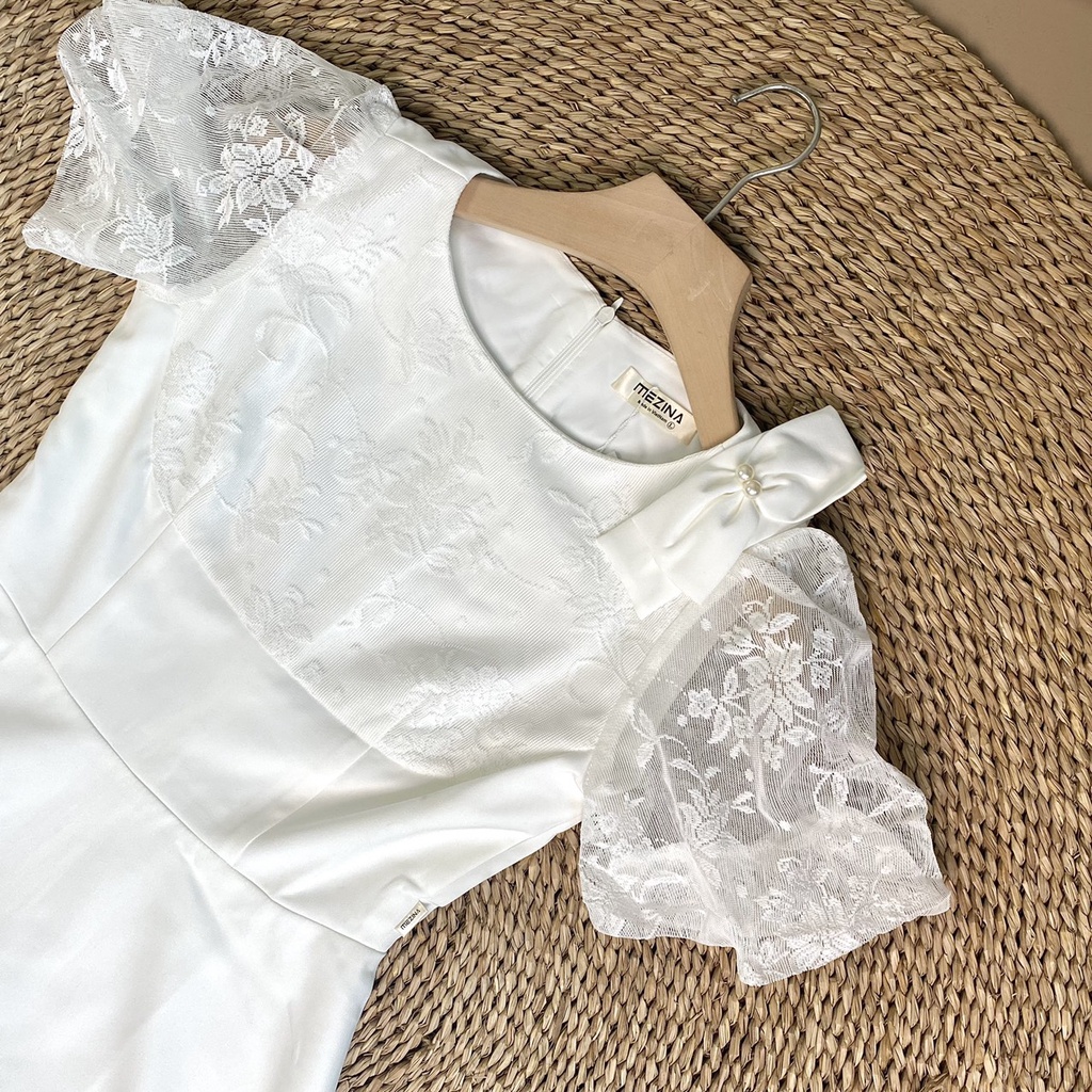 Váy Trắng Nữ Dáng Xòe Phối Tay Ren LeeZa Mã TKV1165