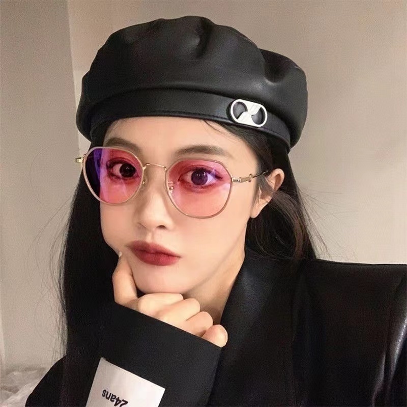 kính đổi màu+kính cận có độ 0.5~6.0  Kính Cận Siêu Nhẹ Chống Tia Cực Tím Thời Trang Cho Nữ，kính tròn kim loại nữ，gọng kính cận nữ