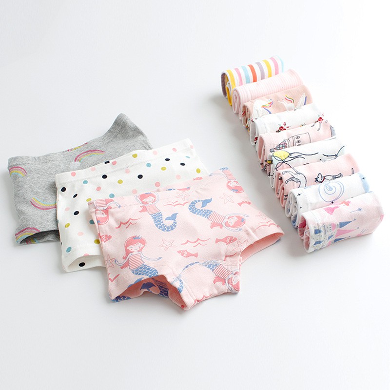 Bộ 3 Quần Lót In Hình Nàng Tiên Cá 100% Cotton Dành Cho Bé Gái Không có chất huỳnh quang