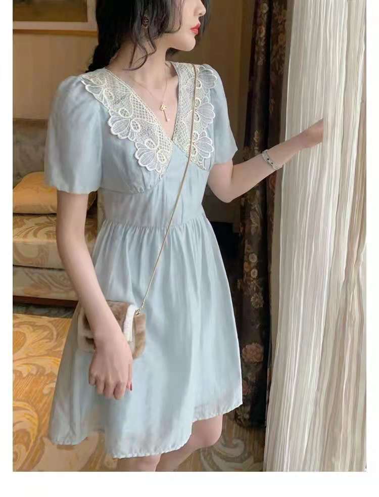 Đầm Nữ Tay Ngắn Cổ Chữ V Thời Trang Thanh Lịch | BigBuy360 - bigbuy360.vn