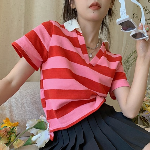 Áo Thun POLO Dệt Kim Tay Ngắn Kẻ Sọc Dễ Phối Đồ
