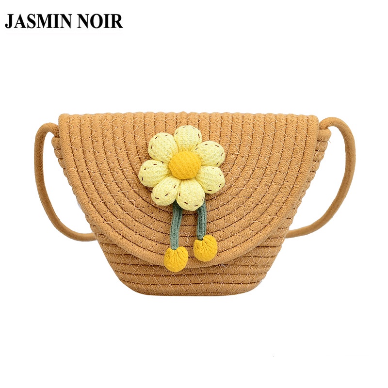 Túi cói JASMIN NOIR bằng rơm đính hoa thời trang cho nữ