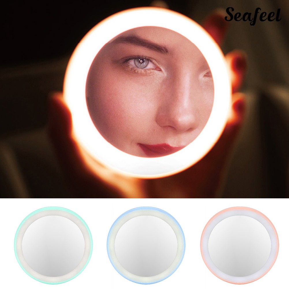 (Hàng Mới Về) Gương Trang Điểm Mini Hình Tròn Hd Có 12 Đèn Led Sạc Được Tiện Dụng