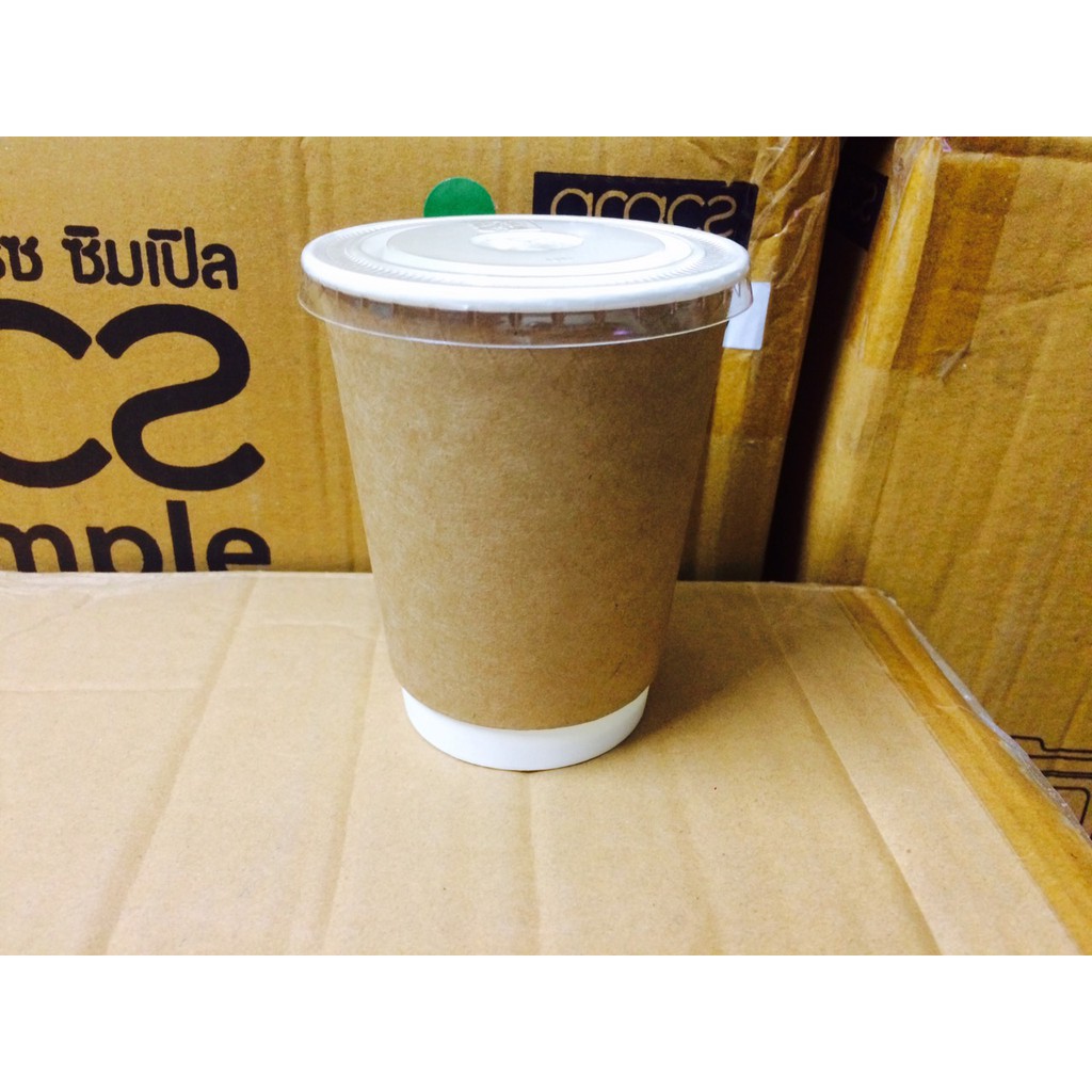 Cốc giấy kart 2 lớp màu nâu size 12oz 50 cái/gói