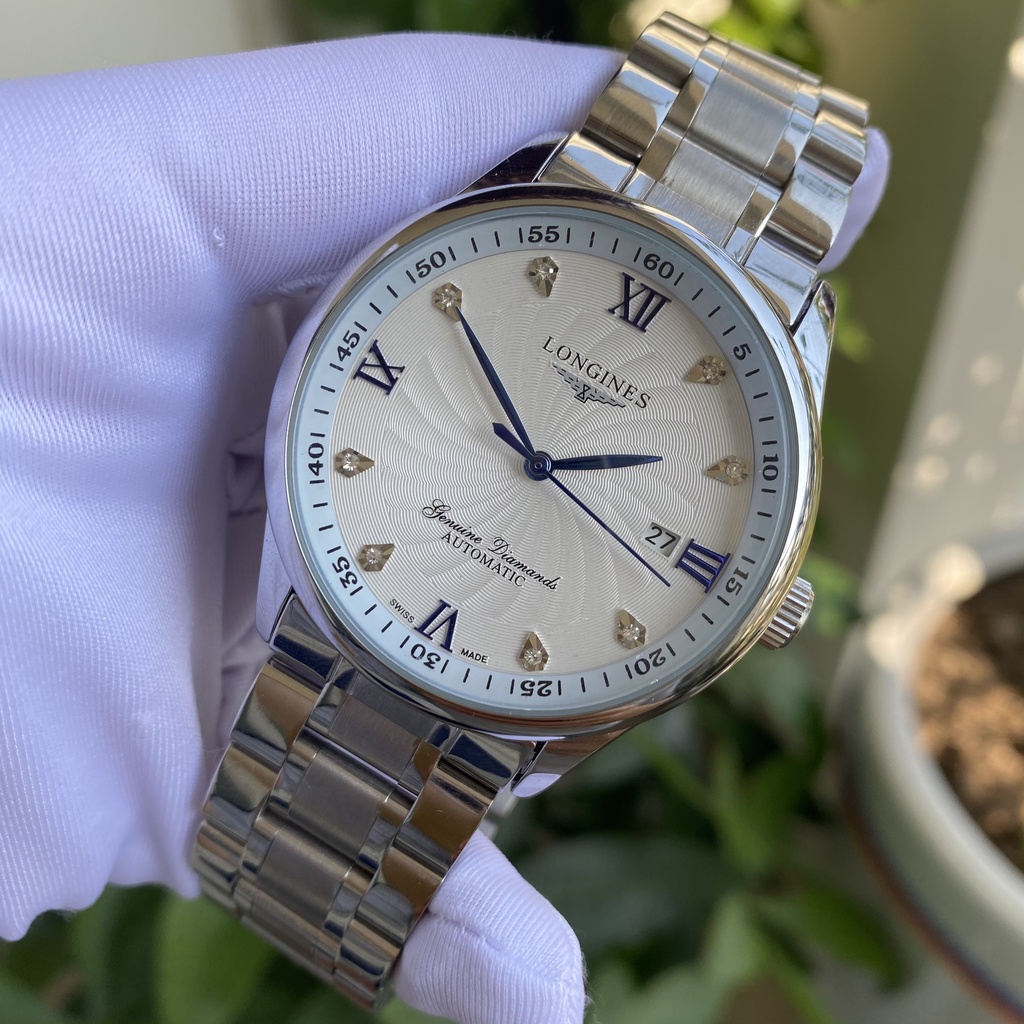 Đồng Hồ Nam LONG.GINES Máy Cơ Automatic - Dây kim loại thép đúc đặc không gỉ mặt tròn đính đá sapphire kính chống xước