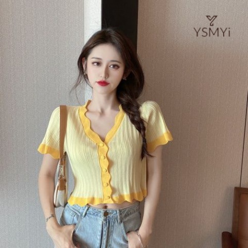Áo cardigan Ngắn Tay Cổ Chữ v Thiết Kế Mới Thời Trang Mùa Hè Dành Cho Nữ