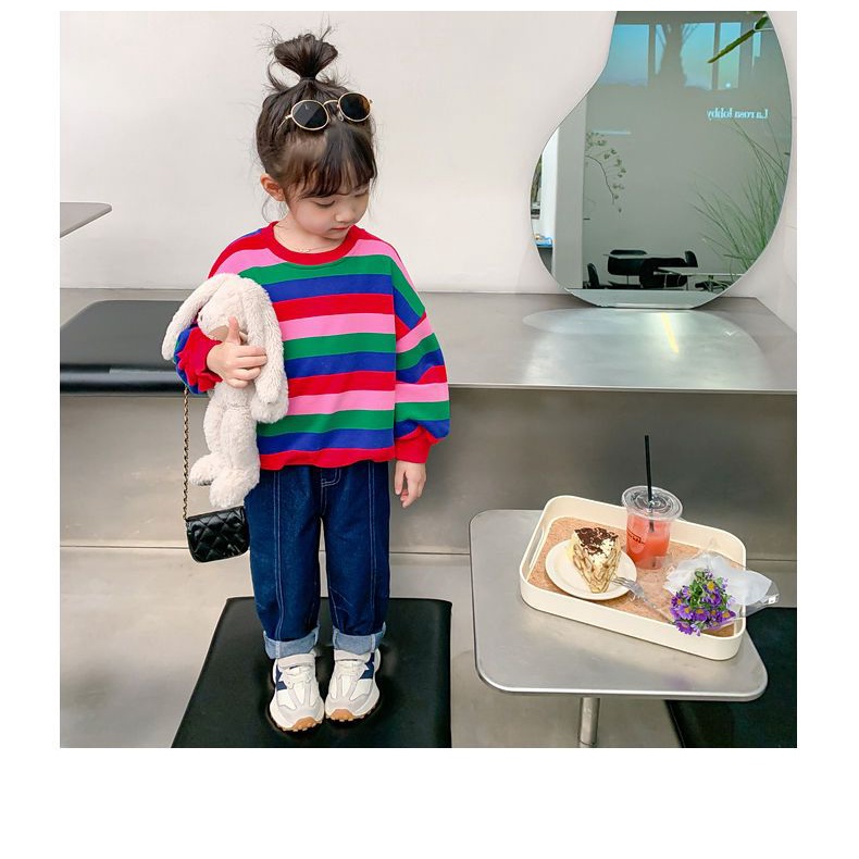Áo Sweater Dáng Rộng Kẻ Sọc Cầu Vồng Phong Cách Nhật Hàn Thời Trang Mùa Thu 2022 Cho Bé Gái