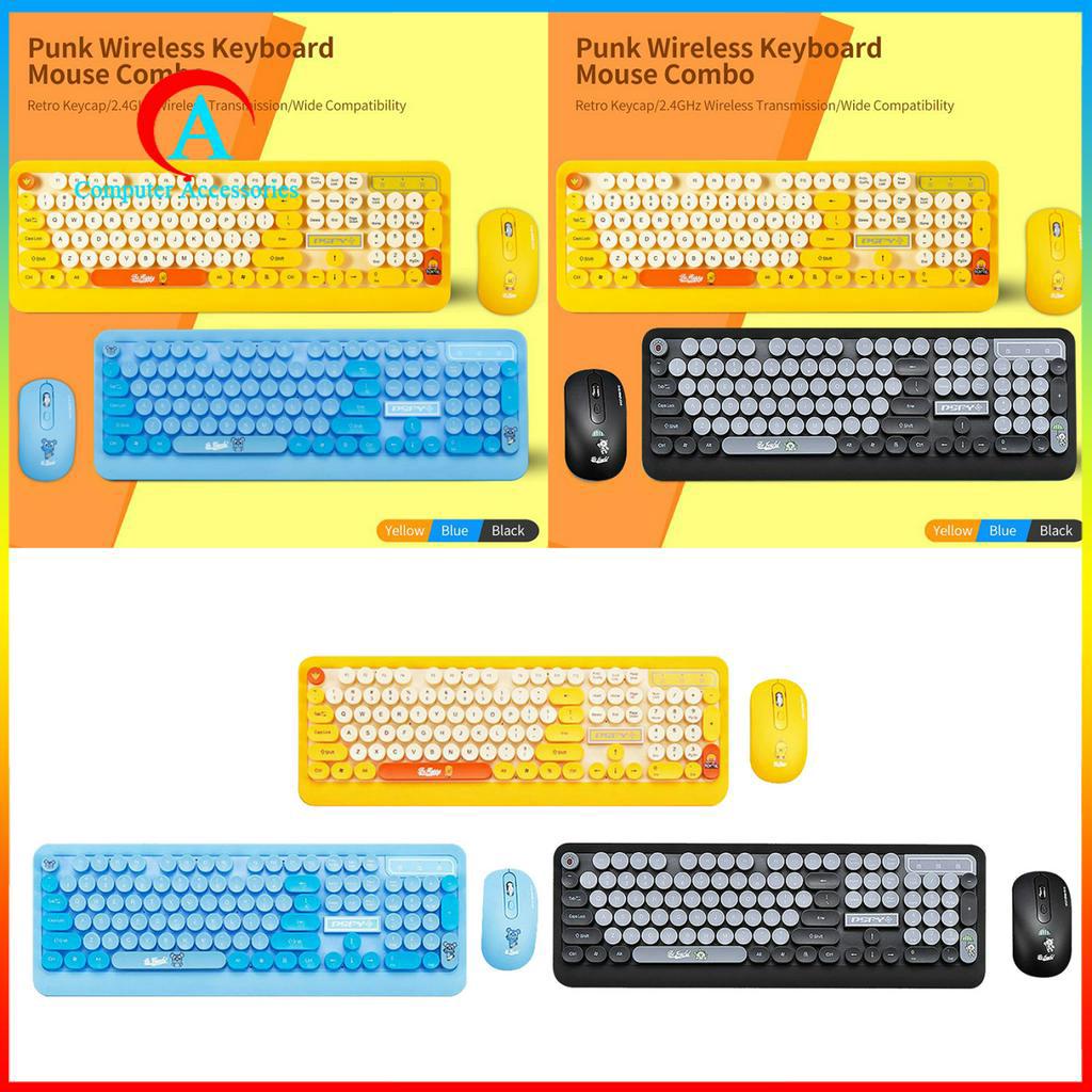 Combo Bàn Phím + Chuột Không Dây 2.4g Phong Cách Retro