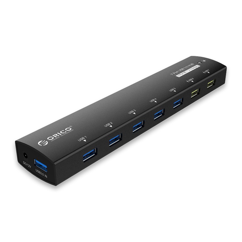 [Mã 151ELSALE hoàn 7% đơn 300K] Bộ chia USB 7 cổng USB 3.0 ( 2 cổng sạc pin) Orico AS7