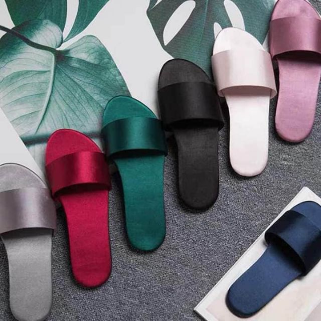 Dép Hàn Quốc quai ngang lụa satin màu tím, xám, đỏ đô