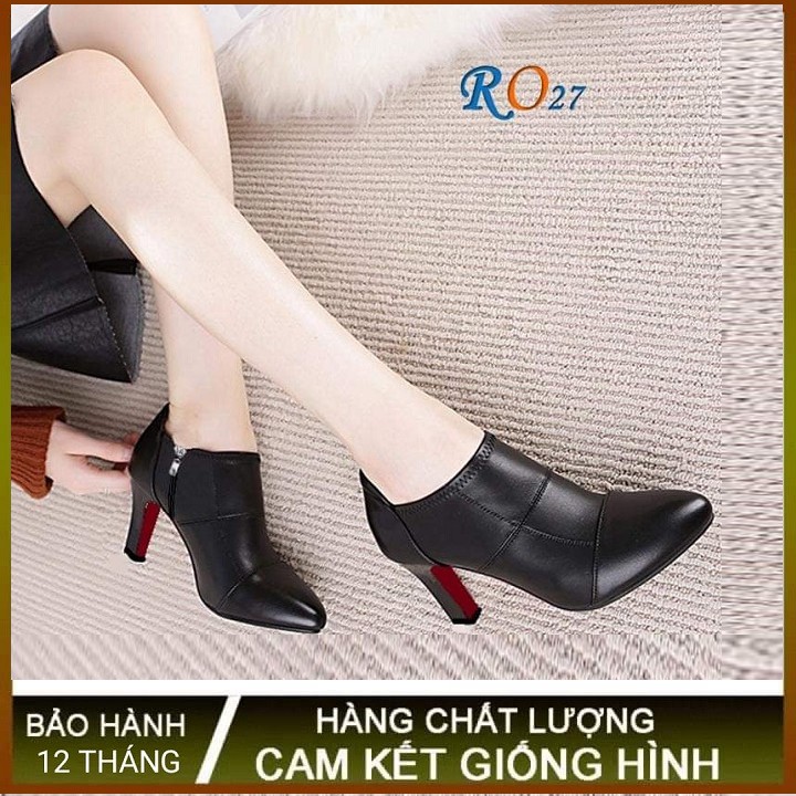 Giày boot bốt nữ cổ thấp 7p hàng hiệu rosata cao gót màu đen ro27