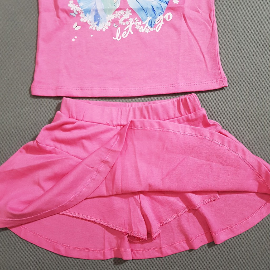 Bộ áo thun tay loe in công chúa elsa và váy quần điệu đà bé gái